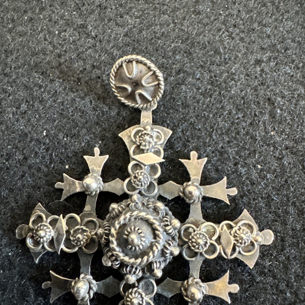 Estate Sterling Silver 925 Large Heavy Jerusalem Cross Pendant Taxco POB - Picture 2 of 9